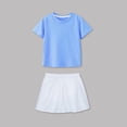 thumbnail image 1 of Girls Two Pieces Sets Cotton Back-to-School Comfy Cute Skirt Short Sleeve T-shirts Cheerleading Performance Set Light Blue 1-12 Years, 1 of 5