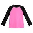 thumbnail image 1 of Girls UPF 50+ Color Block Long Sleeve Rashguard | Medium Pink with Black, 1 of 3
