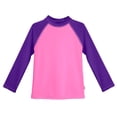 thumbnail image 1 of Girls UPF 50+ Color Block Long Sleeve Rashguard | Medium Pink with Purple, 1 of 3
