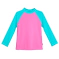 thumbnail image 1 of Girls UPF 50+ Color Block Long Sleeve Rashguard | Medium Pink with Turquoise, 1 of 3