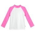 thumbnail image 1 of Girls UPF 50+ Color Block Long Sleeve Rashguard | White with Medium Pink, 1 of 3