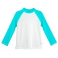 thumbnail image 1 of Girls UPF 50+ Color Block Long Sleeve Rashguard | White with Turquoise, 1 of 4