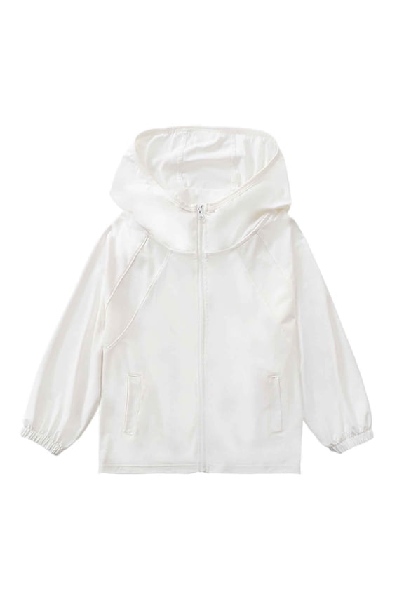 Girls' UPF 50 Hooded Sun Jacket Lightweight Windbreaker White Quick-Dry Breathable for Outdoor Play Beach,Size 10 T