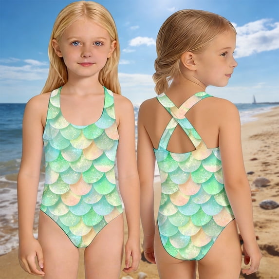 Girls Piece Rash Guard Swimsuit for Girls Long Sleeve UPF 50+ with Skirt Ideal for Outdoor Spring Summer Swimming, 13-14 Years, Mint Green