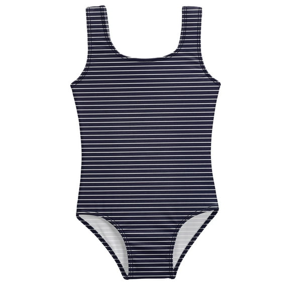 Girls UPF 50+ One Piece Swimsuit | Marine Navy w- White Stripes