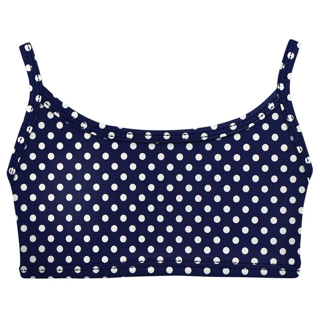 Girls UPF 50+ Printed Bikini Swim Top | Navy w- White Polka Dot