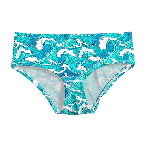 Made in USA Girls UPF 50+ Printed Swim Briefs | Turq Waves