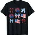 thumbnail image 1 of Girls USA Flag Fireworks Bows Patriotic 4th Of July Unisex T-Shirt up to size 5XL, 1 of 2