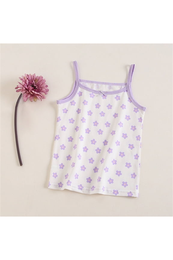 Girls' Undershirt, 3-11 Years, Soft Breathable Cotton Cami Tank Top Floral Print Camisole Tops for Girls (7 Years, Purple 01)