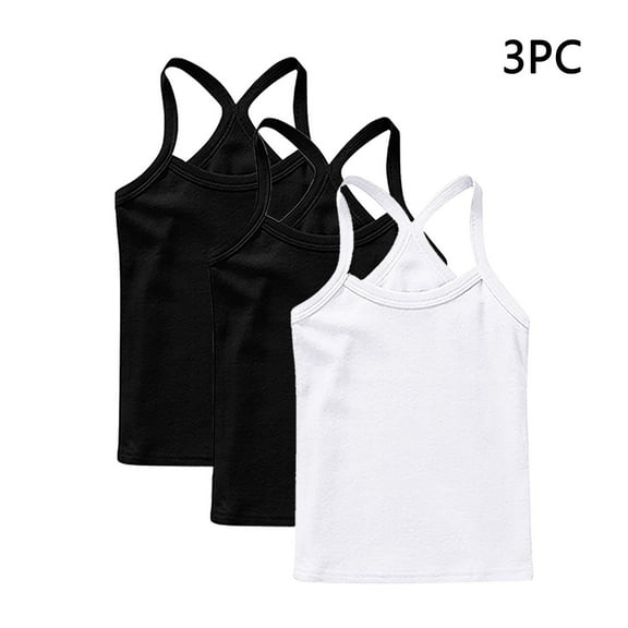 Girls Undershirts - 3 Pack Girls Cami Tanks - Soft Cotton Dance Tank Tops Sleeveless Camisole Tee Shirts