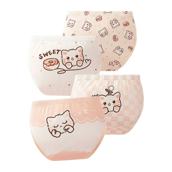 Girls' Underwear 4 Pack Toddler Kids Girls Panties Cat Print Soft Breathable Elastic Waist Underwear Kids Underwear Pink 2 Years-4 Years
