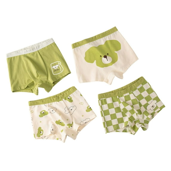 Girls Underwear Comfortable Boxer Briefs Combed Breathable Pure Cartoon Flat Angle Four Corner Pants 4Pcs Cotton Underwear,Size 2 Years-3 Years