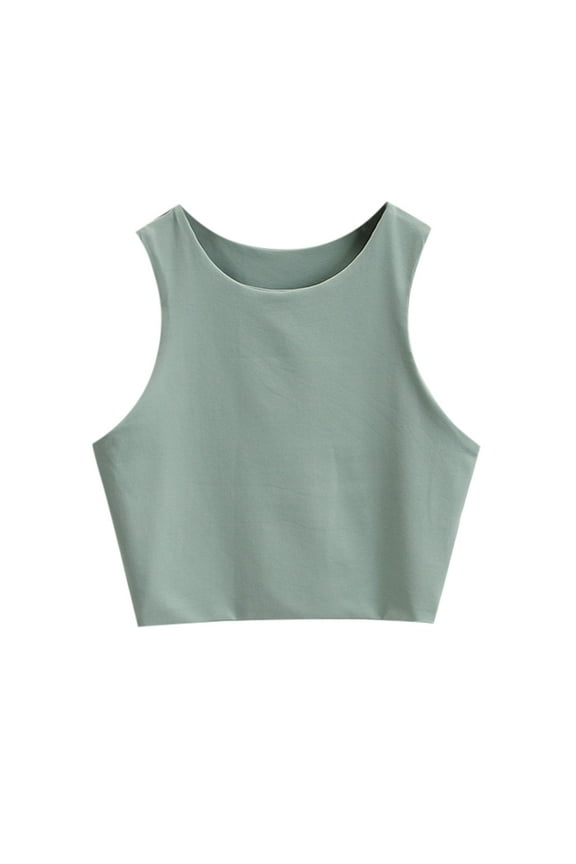 Girls Underwear Girls' Sleeveless Crop Tops Double Layer Scoop Neck Cropped Tank Top Undershirts For Girls Green 11 Years-12 Years