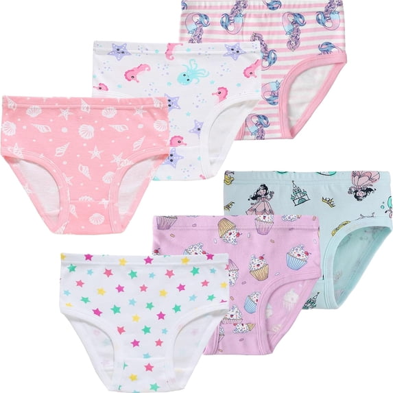 Girls Underwear Little Kids Princess Panties Toddler Mermaid Cotton Breathable Comfort Briefs Childrens 6 Pack Undies Size 10