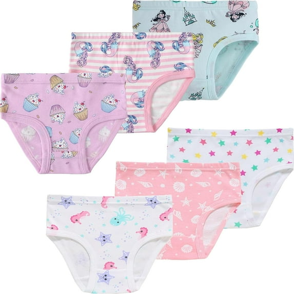 Girls Underwear Little Kids Princess Panties Toddler Mermaid Cotton Breathable Comfort Briefs Childrens 6 Pack Undies Size 5