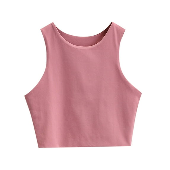 Girls Underwear Girls' Sleeveless Crop Tops Double Layer Scoop Neck Cropped Tank Top Undershirts For Girls Pink 11 Years-12 Years