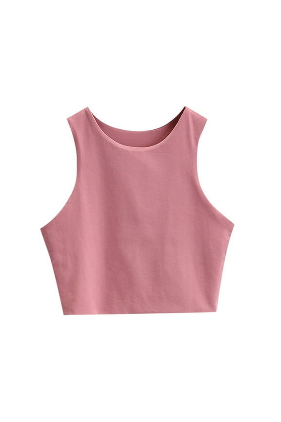 Girls Underwear Girls' Sleeveless Crop Tops Double Layer Scoop Neck Cropped Tank Top Undershirts For Girls Pink 11 Years-12 Years