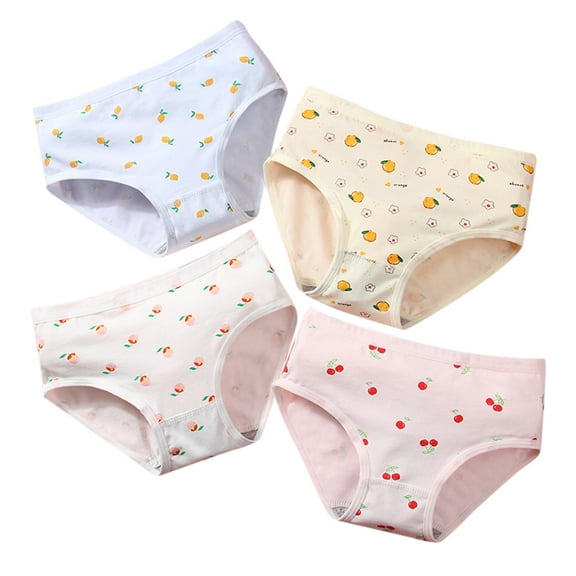 Girls Underwear Soft Panties For Girls Toddler Cotton Underpants Cute Fruits Print Shorts Pants Trunks 4Pcs Comfort Panty Briefs Kids Cool Breathable Boyshorts 4 Years-5 Years
