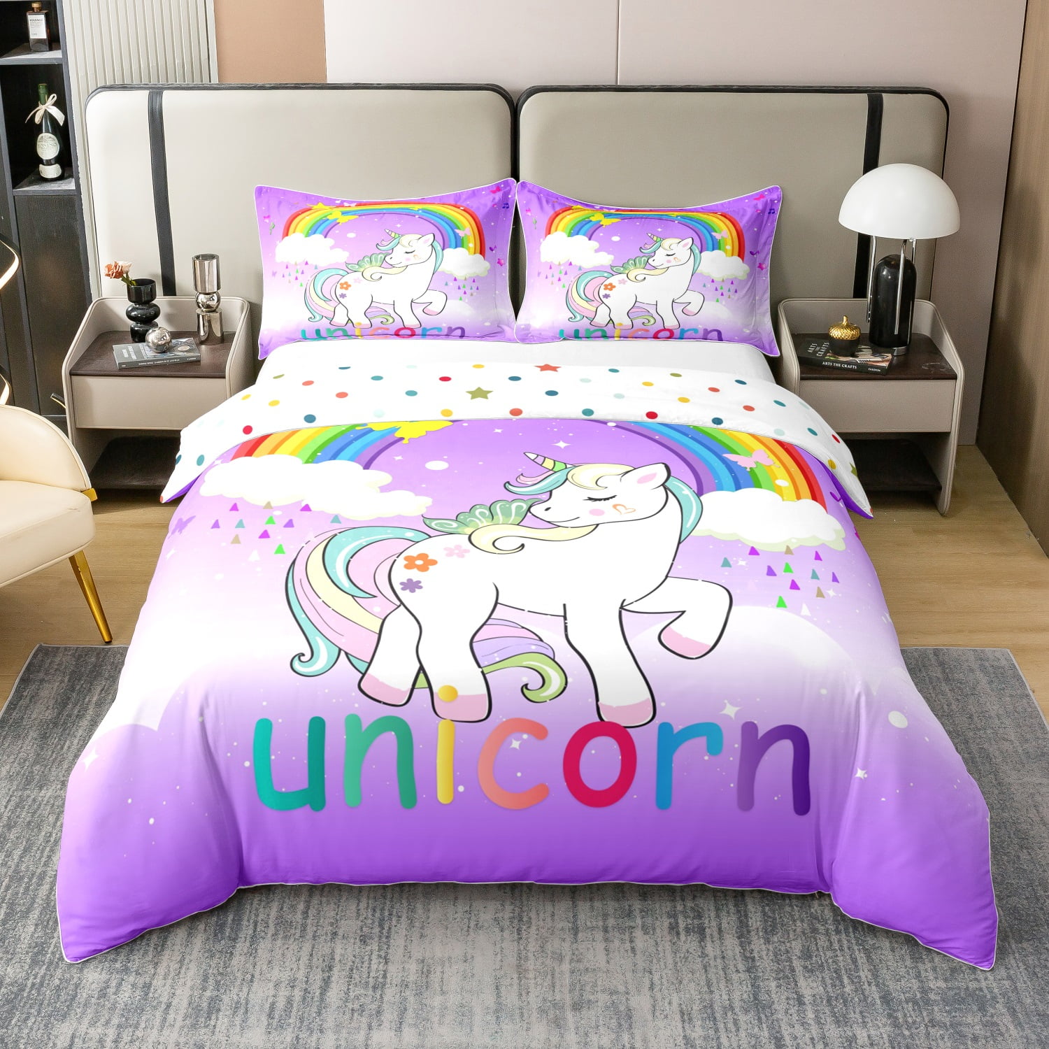 Girls Unicorn 100% Cotton Duvet Cover Full Kids Unicorn Butterfly ...