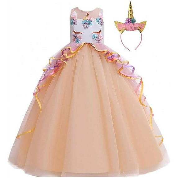 Girls Unicorn Costume Pageant Princess Birthday Christmas Party Long Maxi Tulle Halloween Fancy Dress