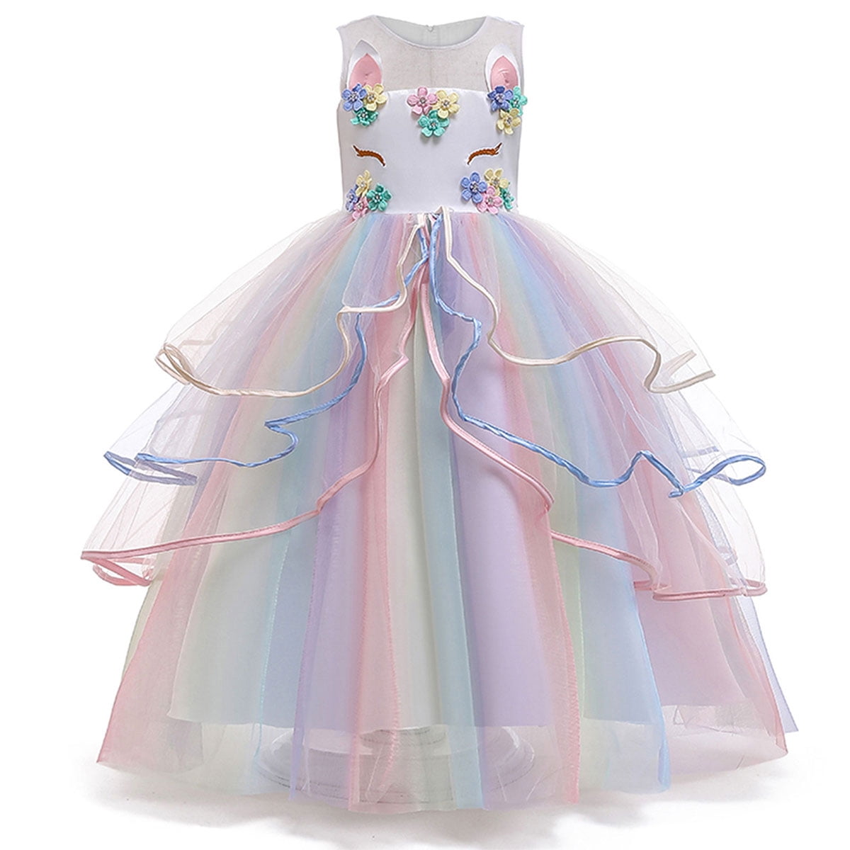 Girls Unicorn Costume Princess Long Maxi Tulle Dress Birthday Party ...