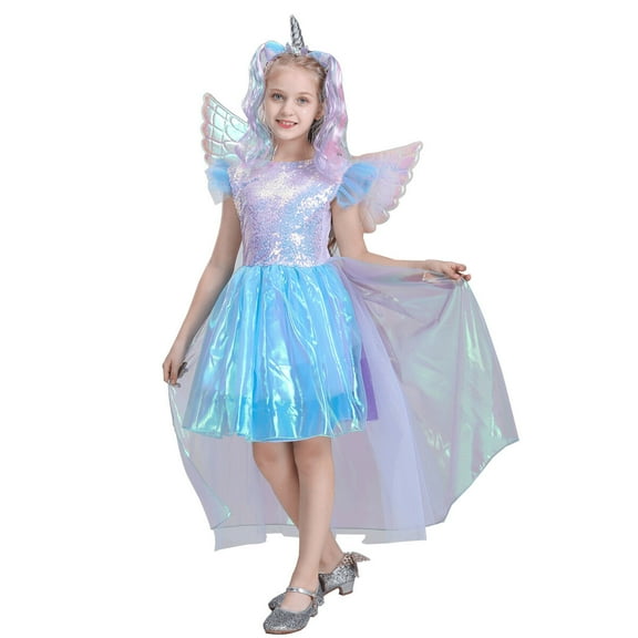 Girls Unicorn Dresses, Kids Birthday Party Costume Kids Fluffy Outfit for Halloween