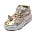 thumbnail image 1 of Girls' Unicorn Foil High Top Sneaker Shoe - Lace Free Hook n Loop Closure - Four Colors Rose Gold, Champagne, Black/Fuchsia and Silver/Pink - Toddler Sizes 5, 6, 7, 8, 9 and 10, 1 of 3