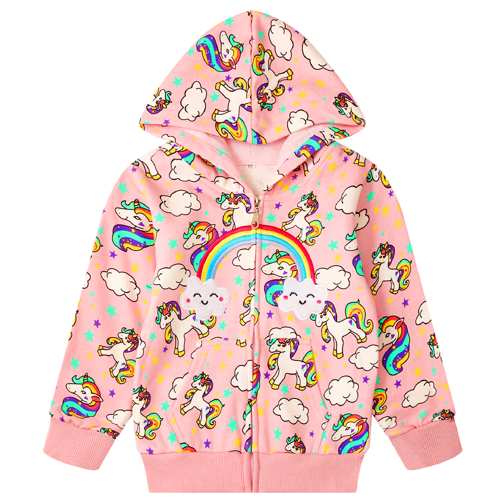 Happy Unicorn Printed Baby Girls Cotton Hoodie main image 1