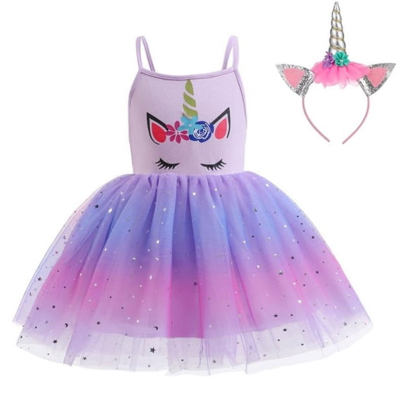 Girls Unicorn Party Dress Summer Kids Birthday Sparkly Rainbow Princess