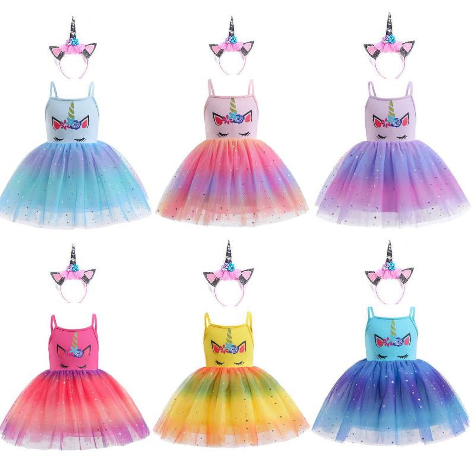 New Princess Rainbow Unicorn Birthday Dress Skirt Girls Fairy Party Kids  Clothes