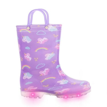 FUNCOO PLUS Toddler Kids Rain Boots Girls Light Up Waterproof Boots with Handles, Purple, Size 11