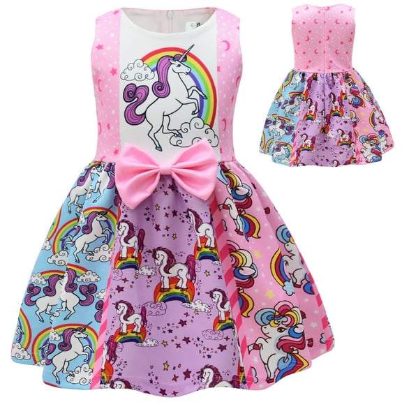 Girls Unicorn Rainbow Dress Toddler Kids Princess Sleeveless Casual Dress 3-7T