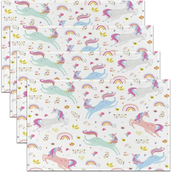 Girls Unicorn Rainbow Placemats Set of 4 for Kids Boys Girls Cute Rainbow Placemat for Kitchen Dining Table 18"x12" Lovely Kids Rainbows Table Place Mats Cute Princess Indoor Outdoor Decor Table Mats