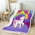 thumbnail image 1 of Girls Unicorn Sherpa Blanket Kawaii Cute Unicorn Print Flannel Blanket Cartoon Horse Plush Blanket Children Galaxy Stars Magical Unicorn Animal Throw Blanket Purple Bed Blanket Twin 60"x80", 1 of 5