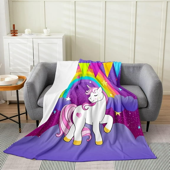 Girls Unicorn Throw Blanket Baby 30x40 Inch,Kids Lovely Cartoon Magical Unicorn Fleece Blanket,Child Cute Rainbow Stars Flannel Blanker,Kawaii Galaxy Starry Sky Plush Blanket Living Room Decor