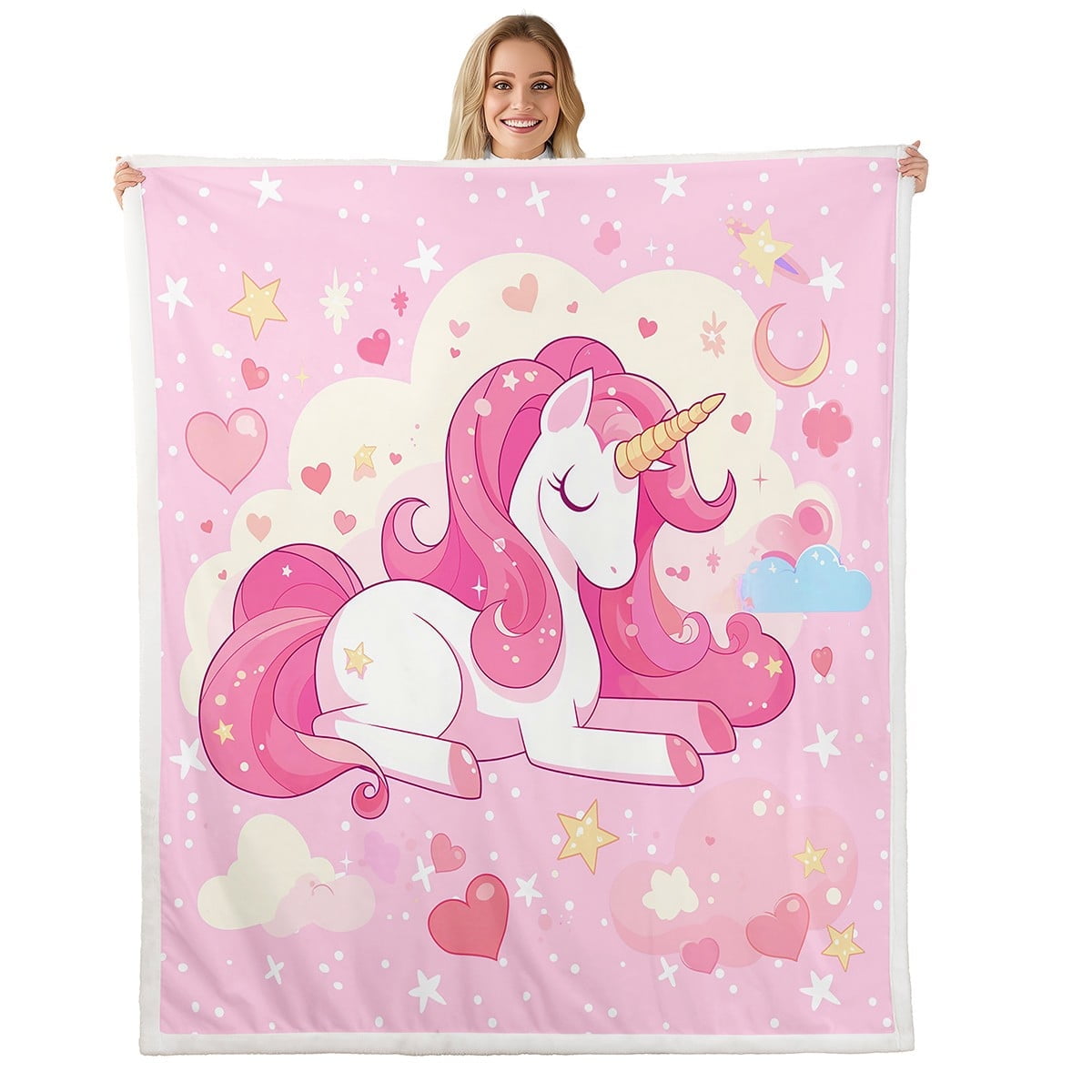 Kids' Unicorn Sherpa & Faux Fur Throw Blanket – Super Soft For Boys & Girls