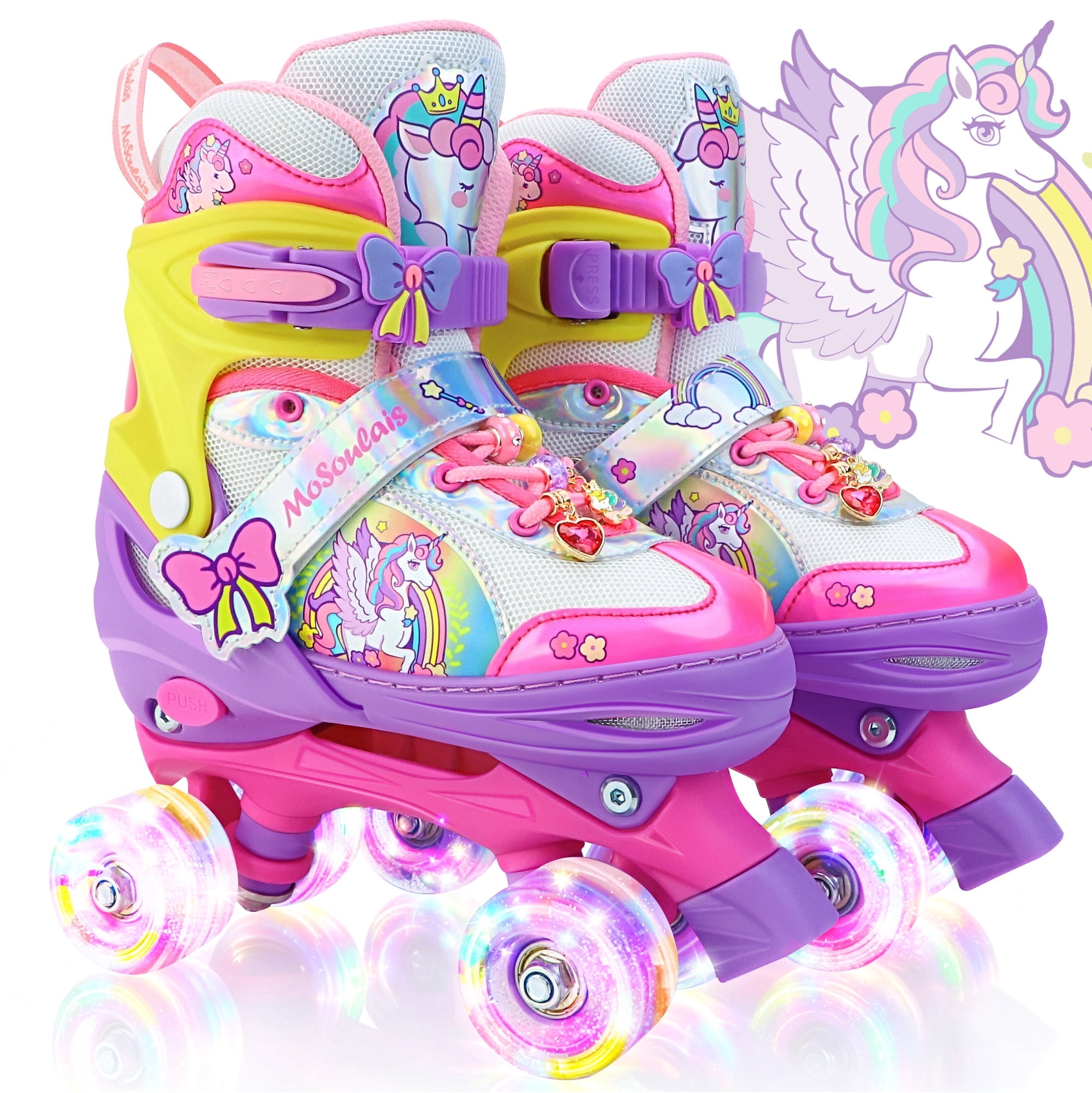 Girls Unicron Roller Skates for Kids Toddler Ages 2-4 5-8 8-12,Adjustable RollerSkates W/ LED Light-Up Wheels for Outdoor Beginner Gifts