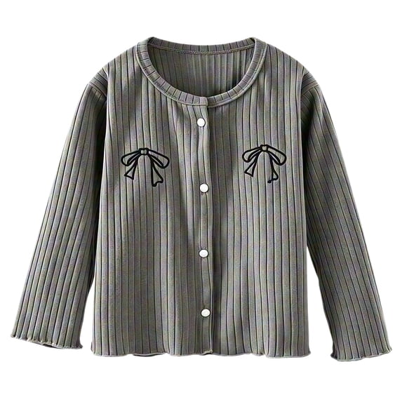 Girls' Uniform Cardigan Bow Embroidery Long Sleeve Button down Ribbed Knit Cardigan Sweater School Kids Casual Outwear Jacket