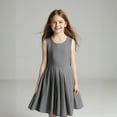 thumbnail image 1 of Girls Uniform Dress Cute Pleated Knee Length Sleeveless Grey Girls Jumper Dress Kids School Uniforms for Girls 8-9 Years, 1 of 5