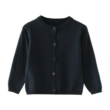 Girls Uniform Dress Uniforms For Girls Girls Cardigan Sweater Cotton Crew Neck School Uniforms Toddler Long Sleeve Button Knit Sweaters Tops Navy 12-18 Months
