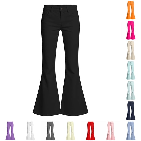 Girls' Uniform Flare Leg Pants Kids Bell Bottom Flared Yoga Pants High Waisted Athletic Tight with Pockets 9-10 Years