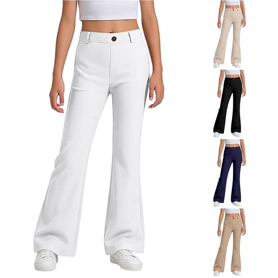 Girls Uniform Pants Bottoms for Girls School Uniforms Flare Pants with Front Buttons & Pockets Size 5-6 Years