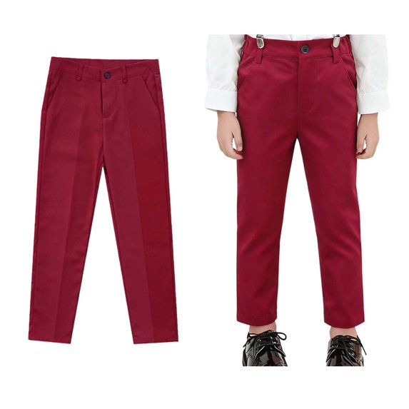 Girls Uniform Pants Dress Pants Adjustable Waist Pants with Pockets Red Pants for Boys Back To School Straight Fit Uniform Pants Size 16-17 Years
