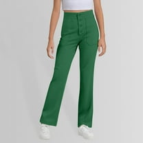 Girls Uniform Pants Dress Pants High Stretchy 5-14 Y (Green 13-14 Years)
