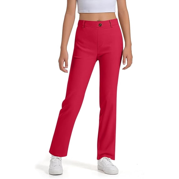 Girls Uniform Pants Kids Straight Leg Dress Pants High Stretch with Pockets Button Closure Trousers Back to School Clothes Size 5-16 Years