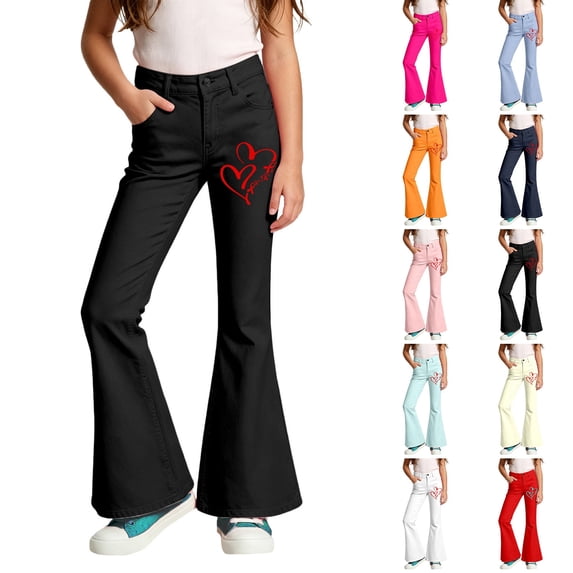 Girls Uniform Pants Size12 Flare Pants Flare Leggings with Pockets High Waisted Bootcut Yoga Pants Kids Dance Bell Bottoms Leggings Back To School Clothes Pink