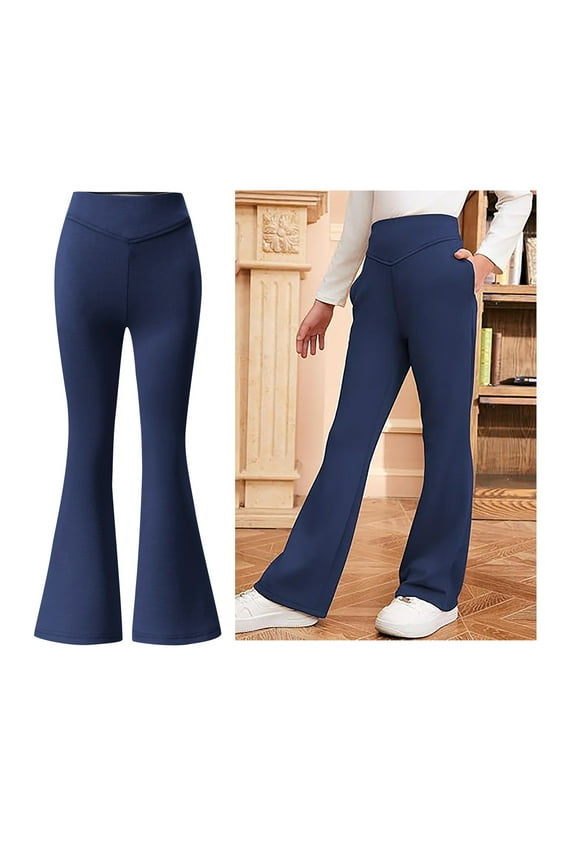 Girls Uniform Pants Skinny Fit Kids Dress Pants with Pockets Flare Leg Pants Navy Uniform Pants Back To School Clothes Teen Girls Pants Size 11-12 Years