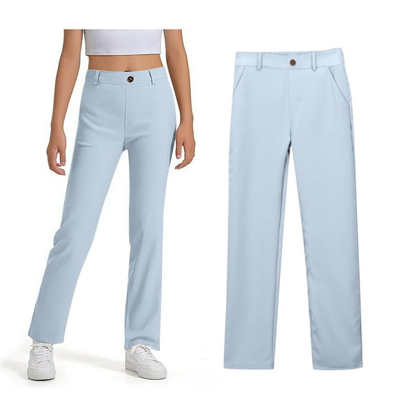 Girls Uniform Pants Skinny Fit Kids Dress Pants with Pockets Straight Pants Blue Pants for Girls Back To School Outfits for Teen Girls Kid Tween Girl Clothing 5-6 Years