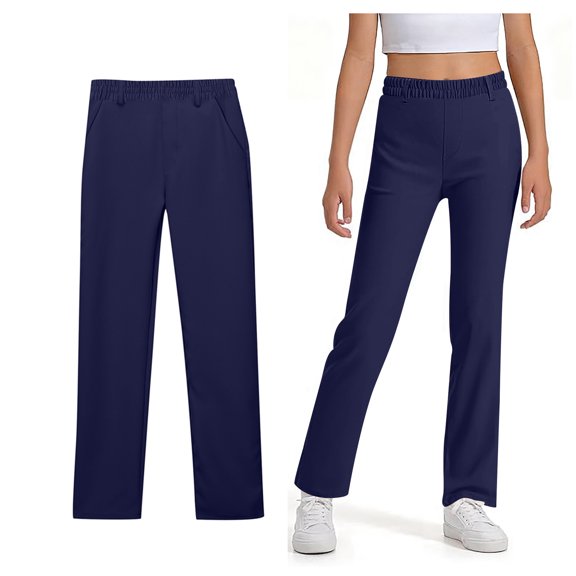 Girls Uniform Pants Skinny Fit Kids Dress Pants with Pockets Straight Pants Girls Navy Blue Uniform Pants Back to School Clothes Kids Cute Clothes for Girls 11-12 Years