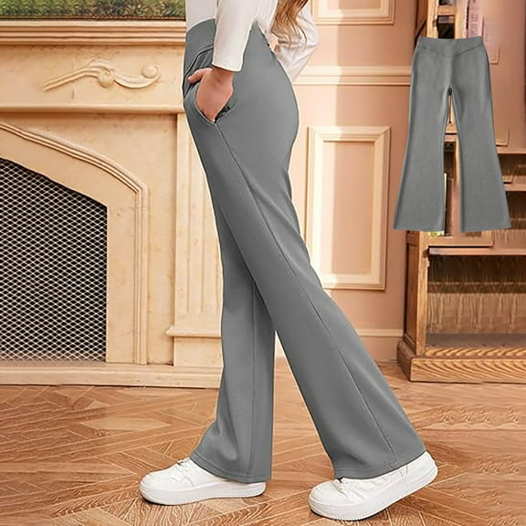 Girls Uniform Pants Skinny Fit Stretch Pants With Pockets Flare Leg Pants Boys Grey Uniform Pants Back to School Clothes Tween Clothes for Teen Girls 11-12 Years